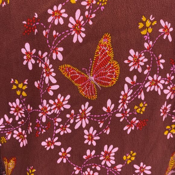 MADEWELL Butterfly Floral Wrap Blouse Ruffle Sleeve Burgundy Fairy Y2K Sz 2 NWT - Picture 6 of 12